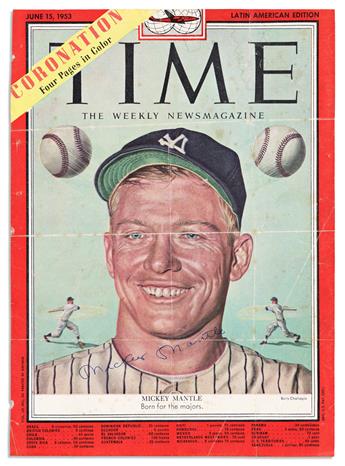 MANTLE, MICKEY. Time magazine cover Signed, at lower center.